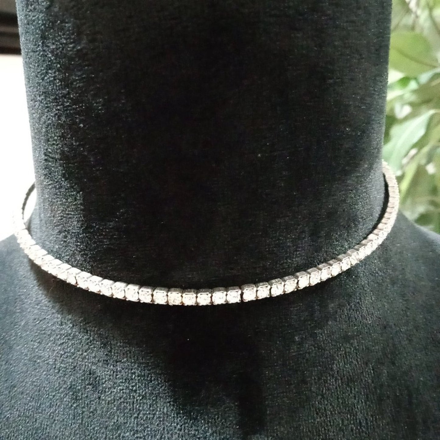 Women Fashion Elegant Clear Faceted Rhinestone Beaded Tennis Choker Necklace