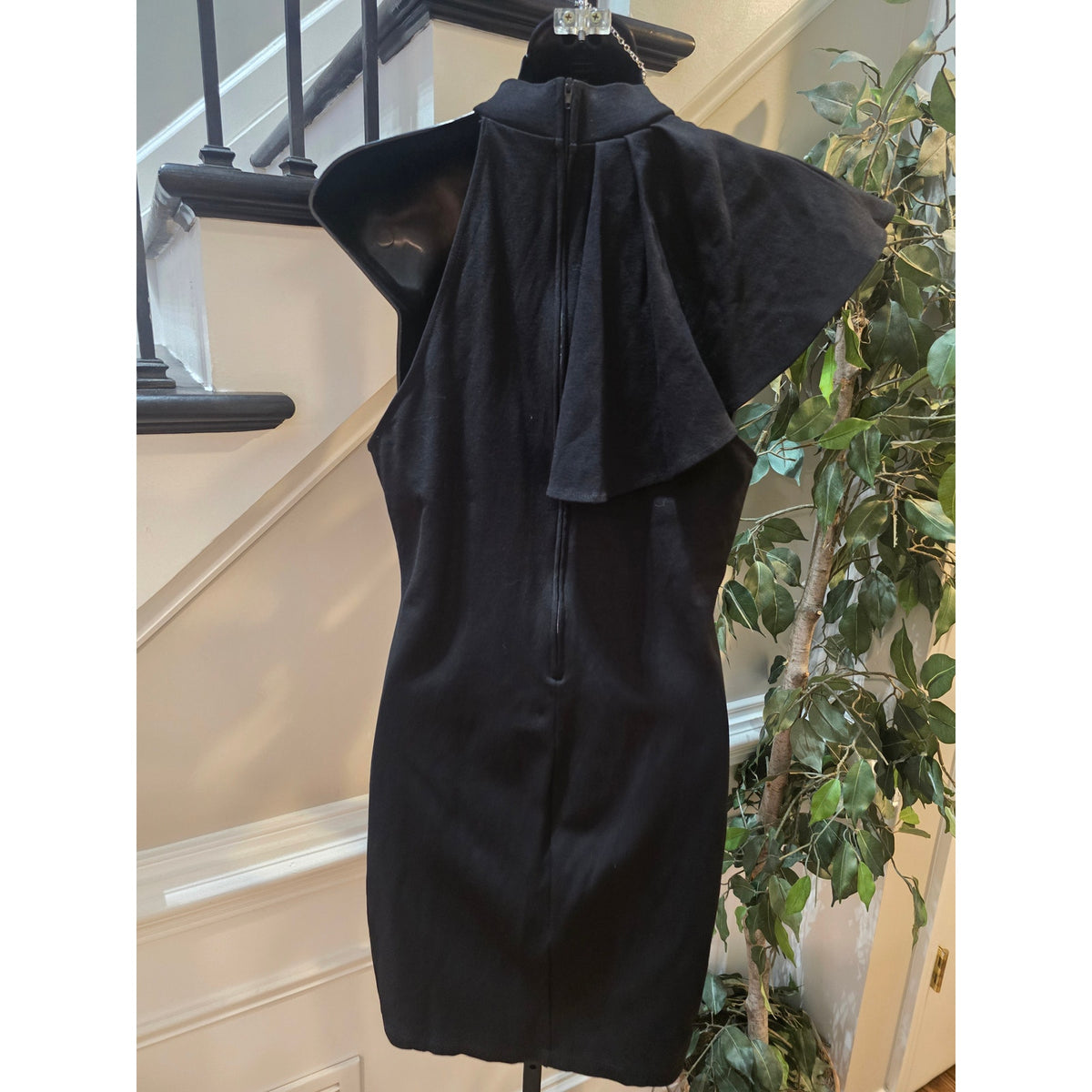 Fashion Nova Mini Dress Women's Chest SZ L Black One Shoulder Ruffle Mock Neck