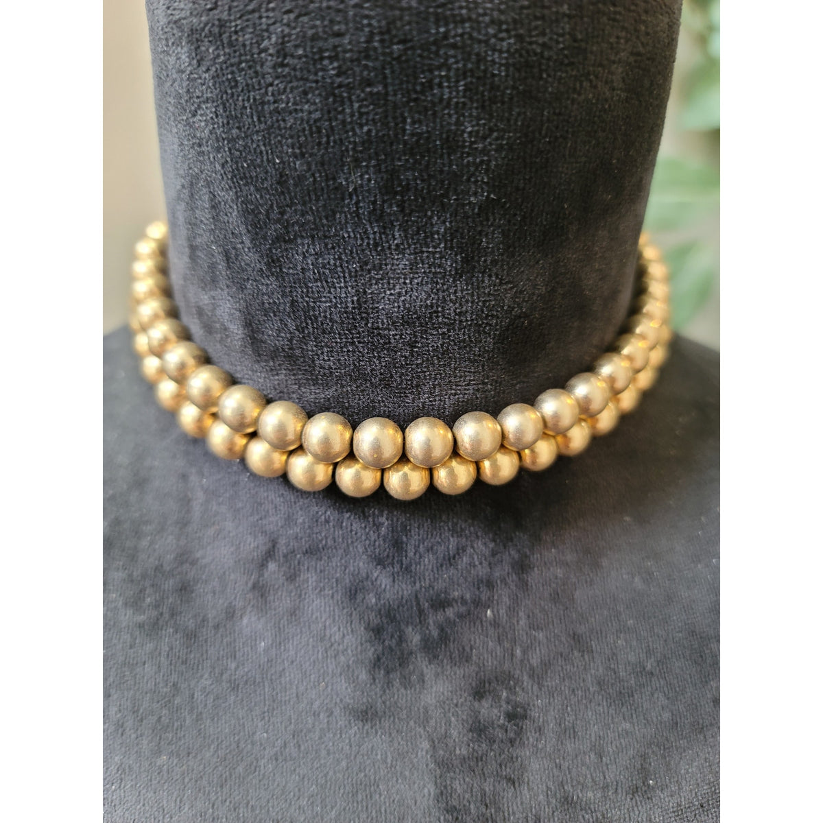 Womens Gold Tone Beaded Choker Necklace Double Strand With Hook Clasp