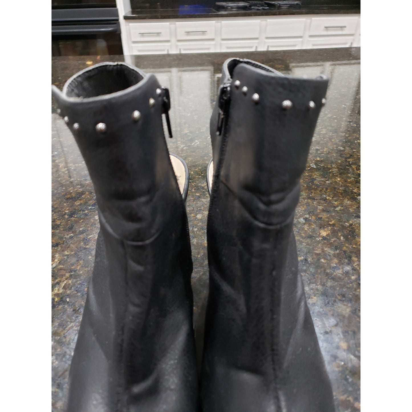 Penny Loves Kenny Ankle Boots Womens Size 7.5M Black Leather Studded Open Toe