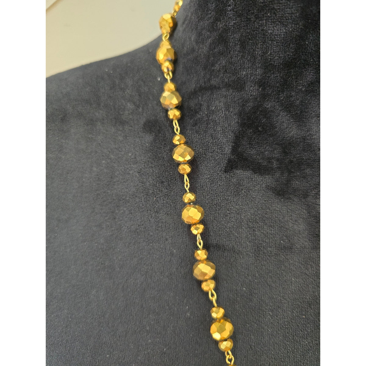 Gold Tone Beaded Heart Pendant Necklace Yellow Tassel Boho Statement