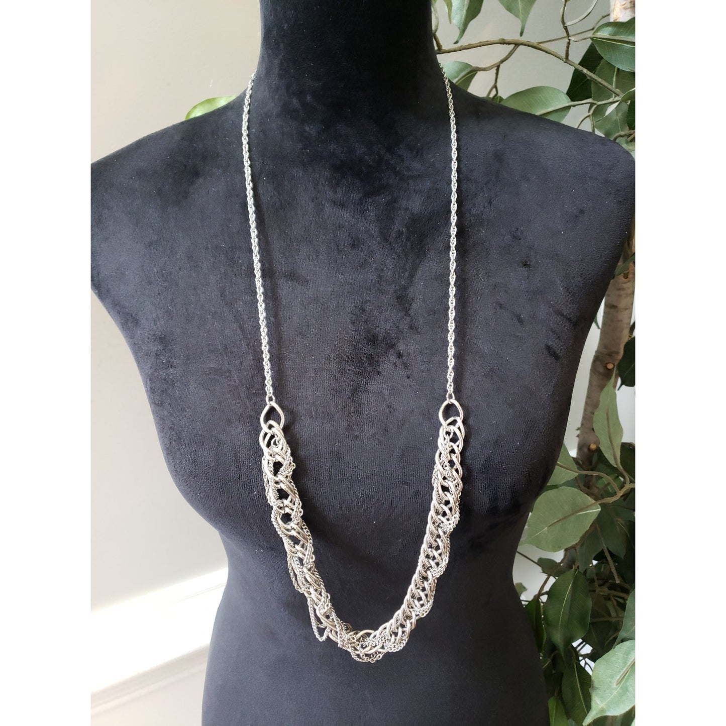 Womens Silver Tone Curb Chain Wrapped Bib Long Necklace Jewelry with Lobster