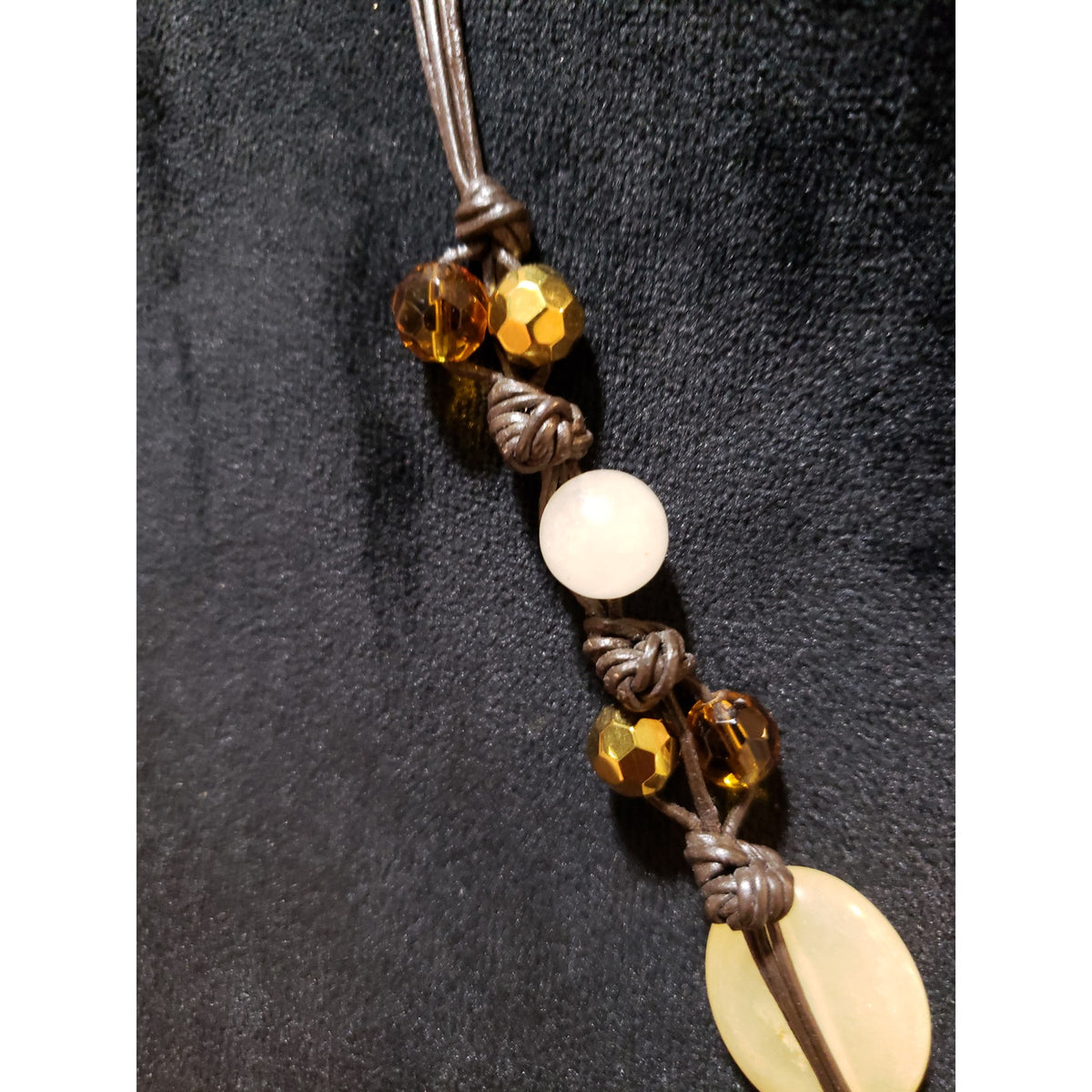 Womens Fashion Crystal on Cord Natural Stone Round Pendant Necklace with Lobster