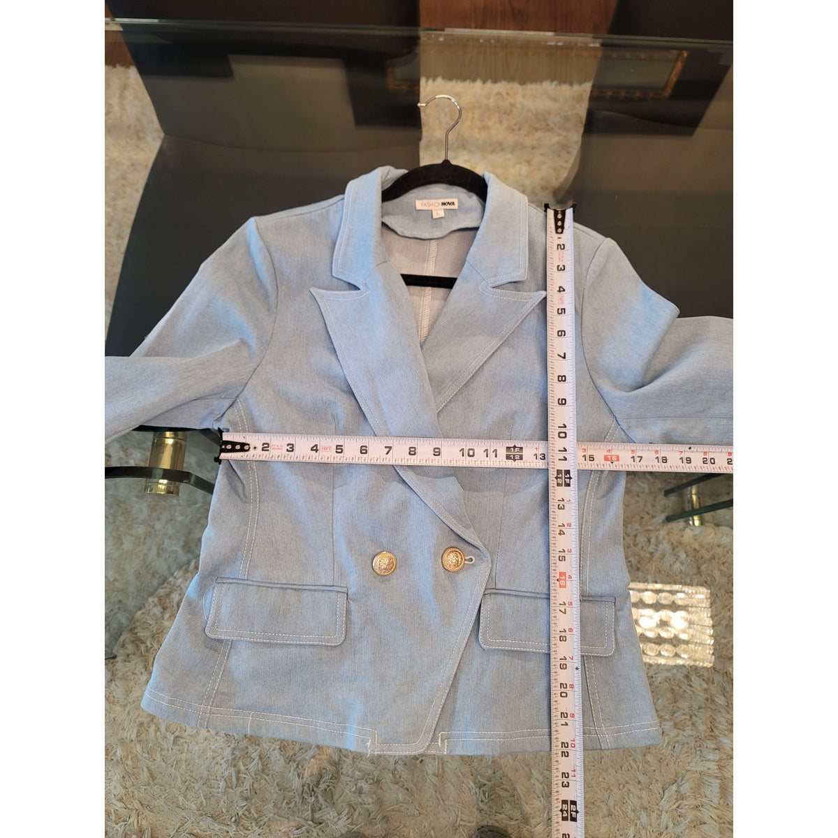 Fashion Nova Blazer Jacket Women's Large Blue Button Double Breasted Welt Pocket