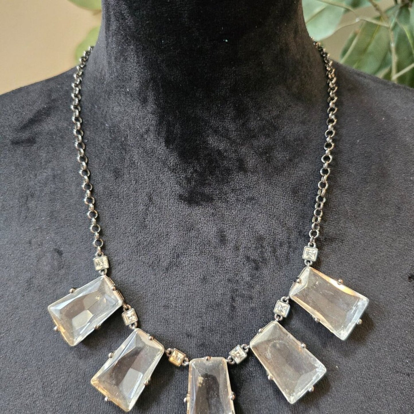 Womens Clear Crystal Stone Silver Tone Curb Chain Necklace with Lobster Clasp