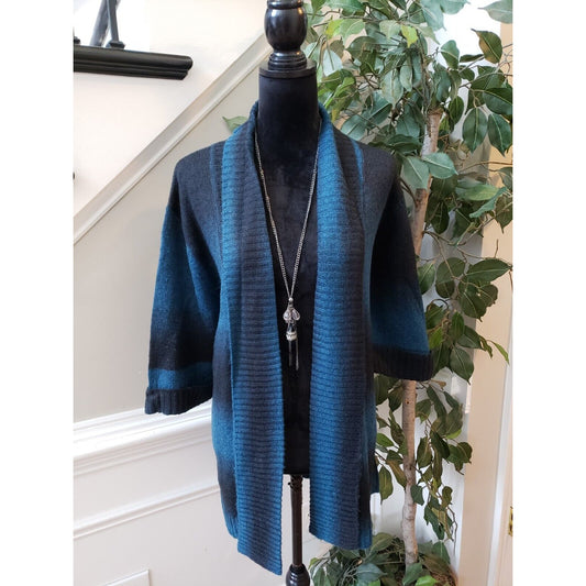 Allegra Women's Blue Knit Acrylic Casual 3/4 Sleeve Open Front Sweater Size 2X
