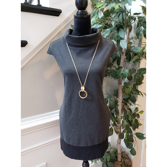 Express Shift Dress Women's Small Gray Pockets Back Zip Sleeveless Mock Neck
