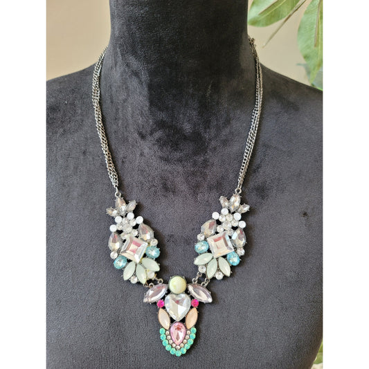 Women's Statement Crystal Rhinestone Bib Necklace With Lobster Clasp Jewelry