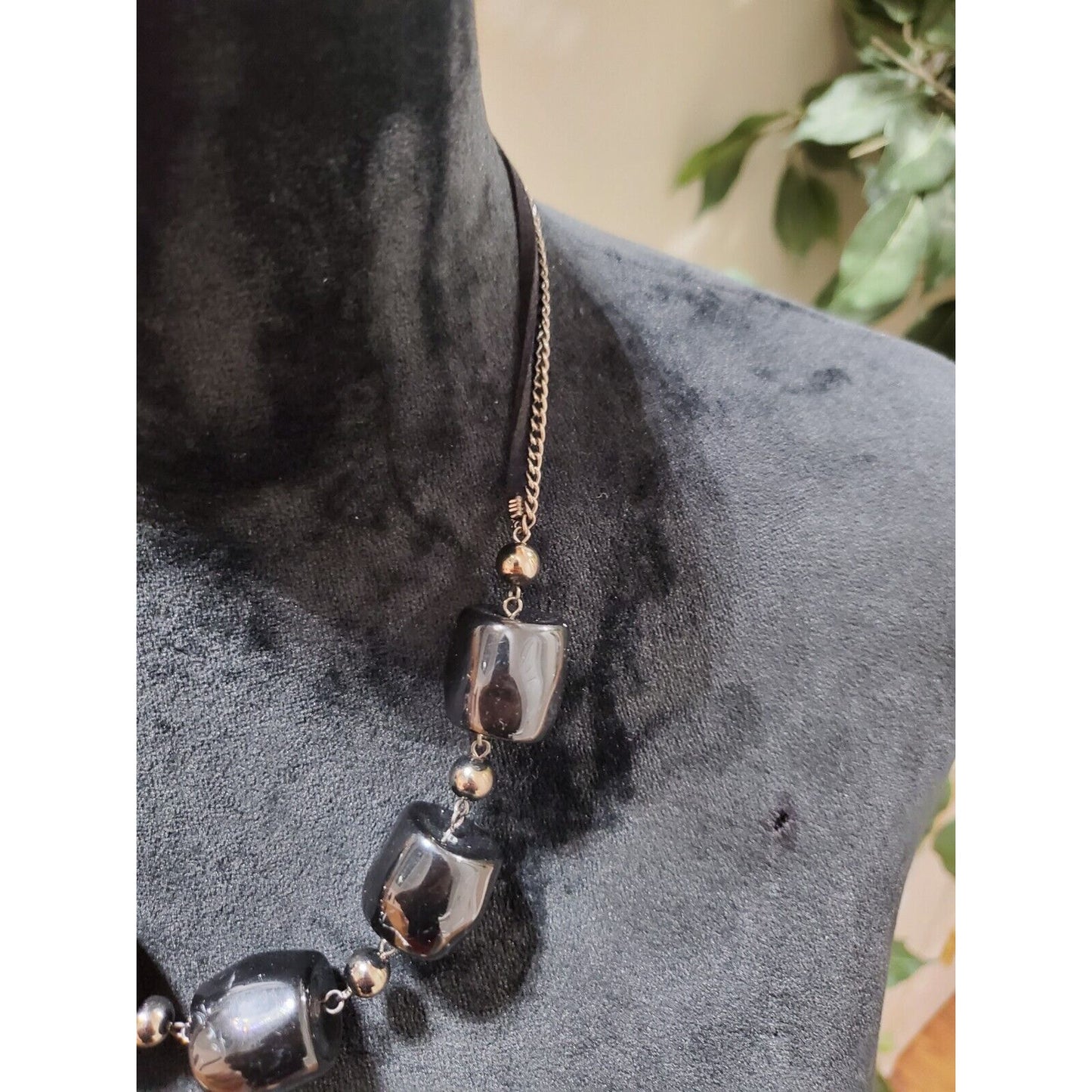 Women's Solid Black Beaded Choker Stylish Statement Pewter Necklace