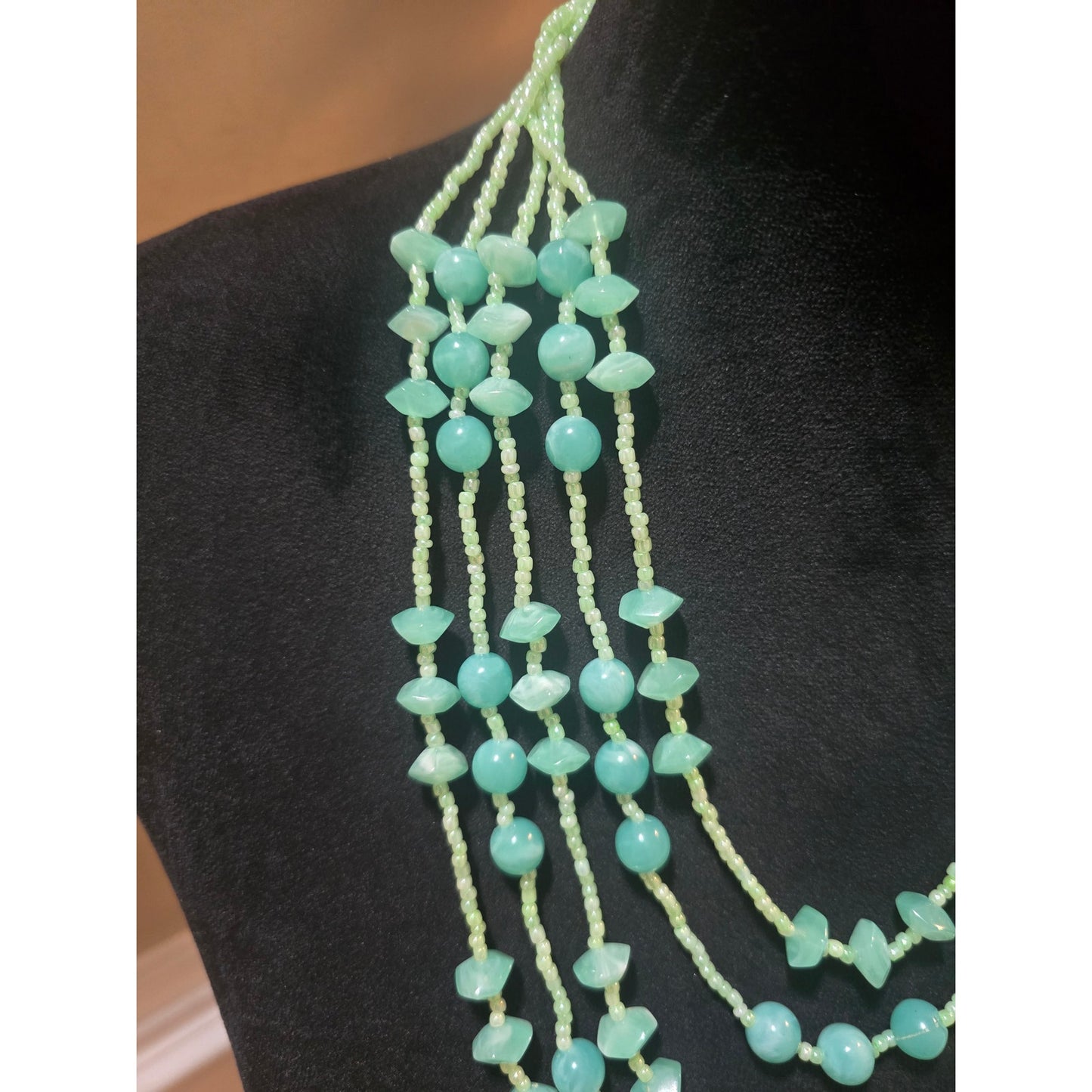 Women's Multi Layer Green Beaded Necklace With Lobster Claw Clasp Statement Jewelry