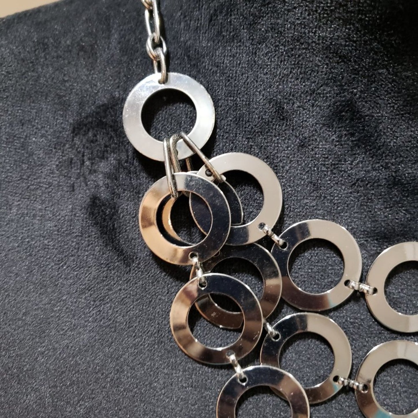 Womens Fashion Silver Multi Circle Link Chain Collar Necklace with Lobster Clasp