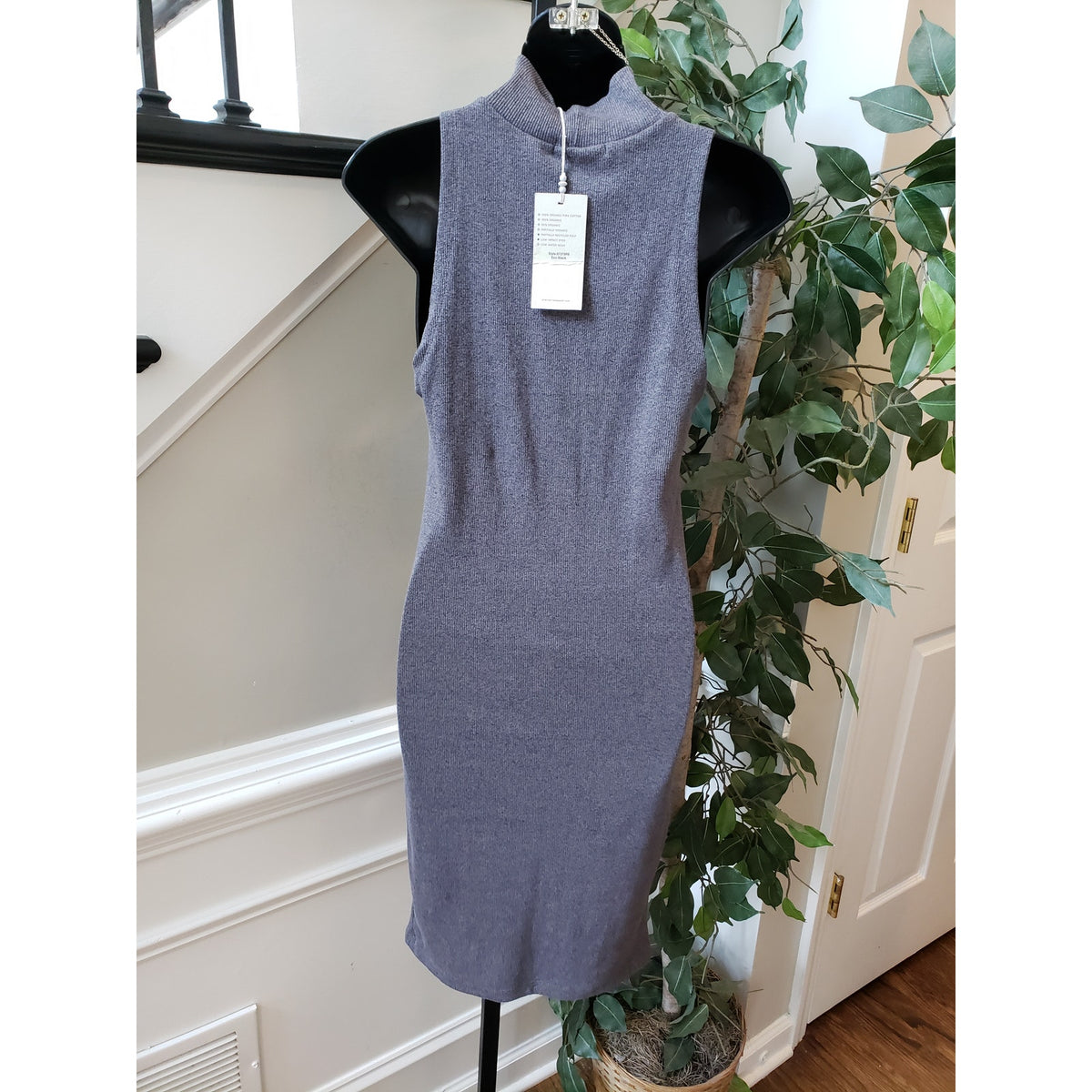 Alternative Sweater Dress Women's Size Small Gray Rib Knit Sleeveless Mock Neck