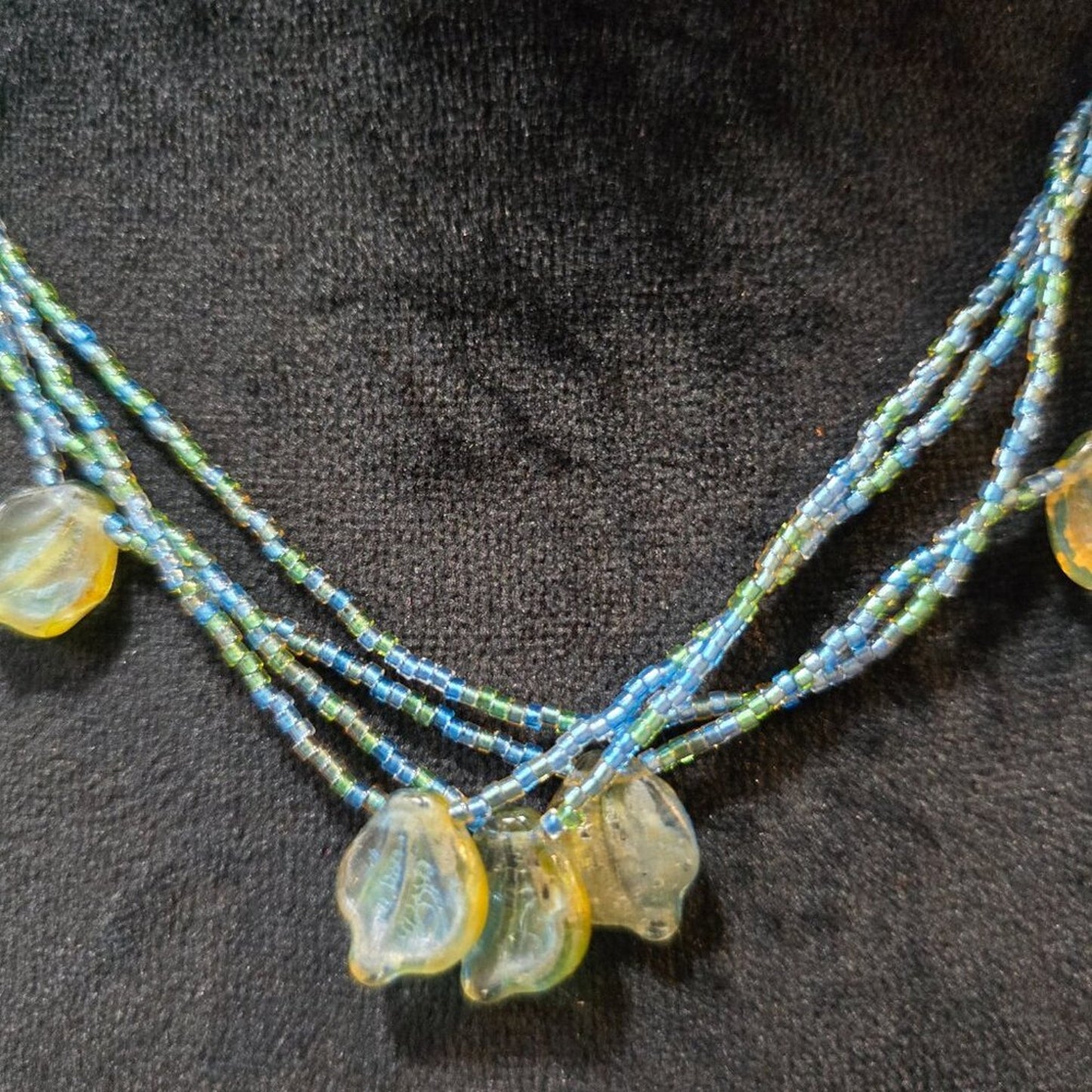 Womens Multicolor Seed Beads 3 Layered Lemon Charm Necklace with Hook & Eye