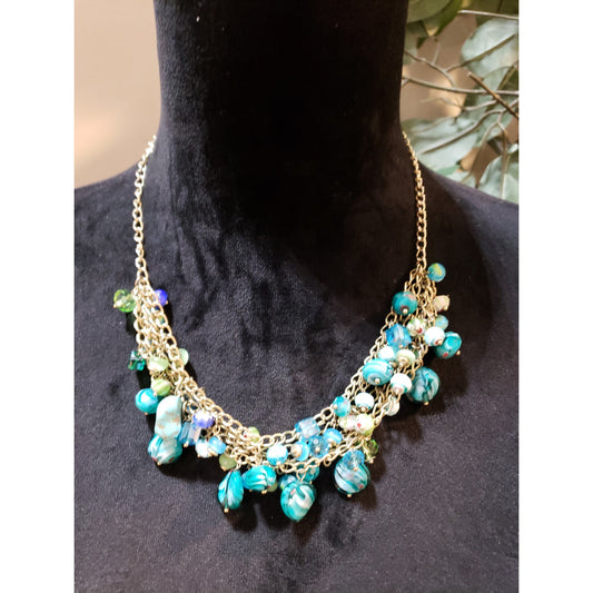 Women Fashion Multi Acrylic Crystals Faceted Beaded Cluster Bib Necklace Jewelry