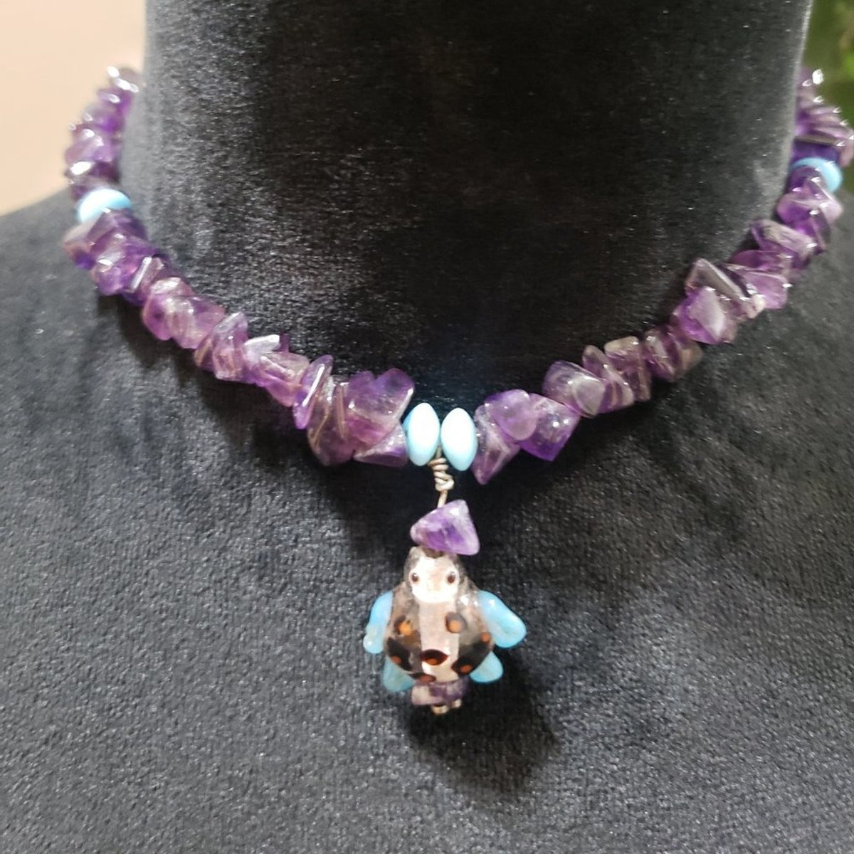 Womens Fashion Purple Color Glass Beads Choker Necklace with Lobster Clasp