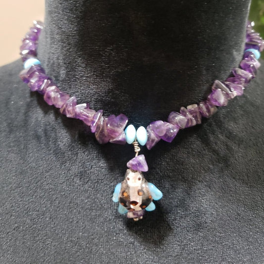 Womens Fashion Purple Color Glass Beads Choker Necklace with Lobster Clasp