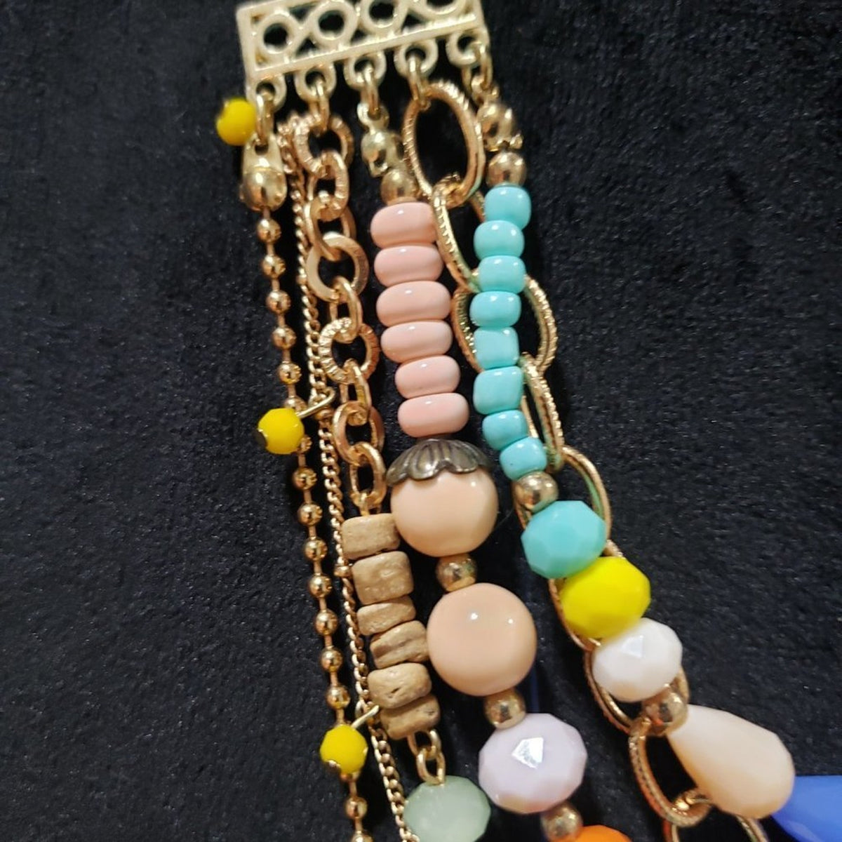 Plunder Multi Resin Layered Bead Gold Tone Boho Statement Necklace and Bracelet