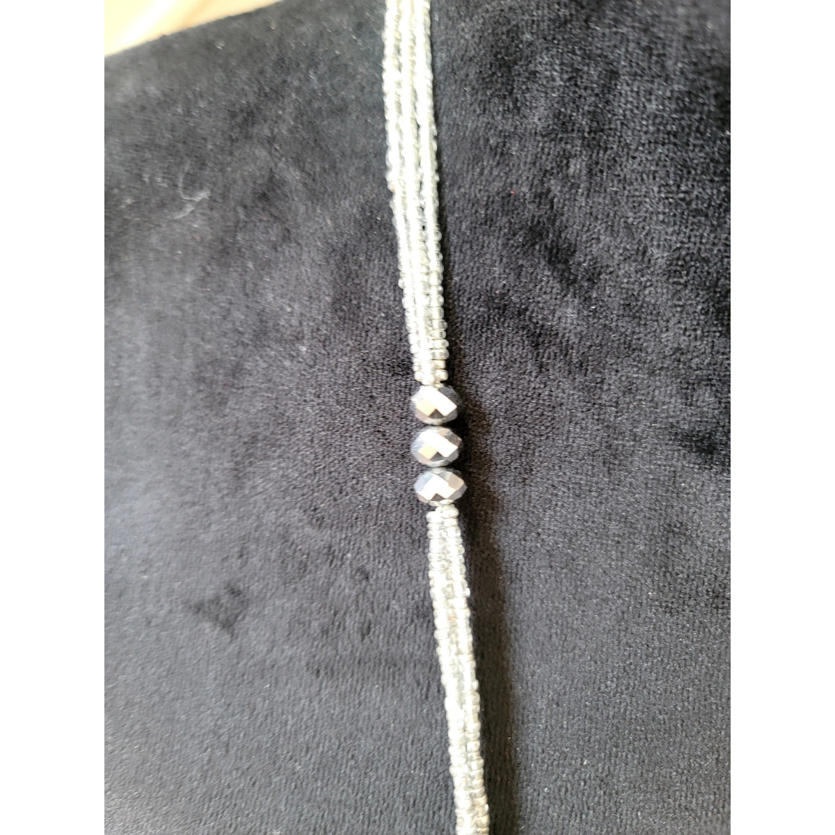 Silver Tone Beaded Lariat Necklace Crystal Drop Pendant Y Necklace Boho 32"