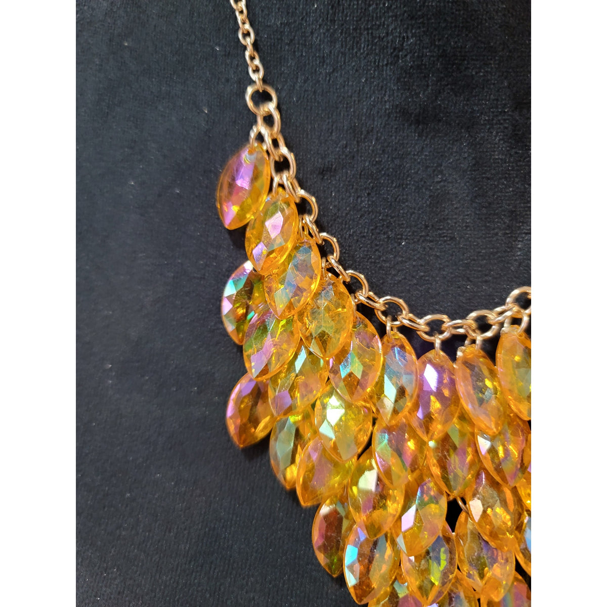 Gold Tone Crystal Leaf Bib Necklace Earrings Set Statement Jewelry Women Gifts