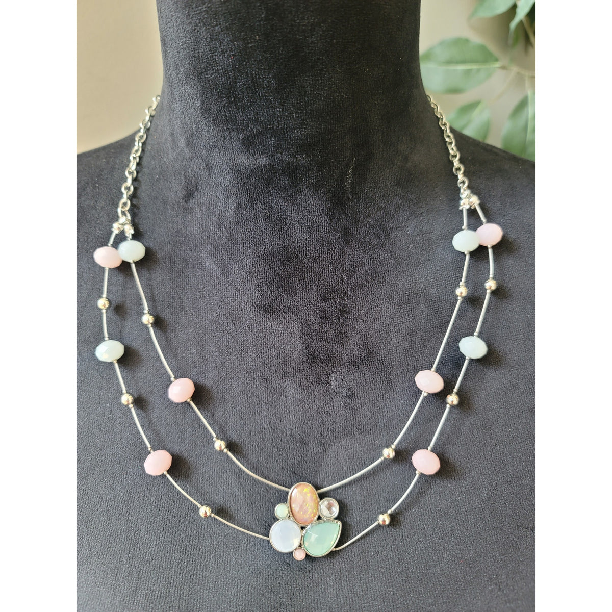 Women's Double Layer Beaded Necklace With Lobster Clasp And Pastel Gemstones