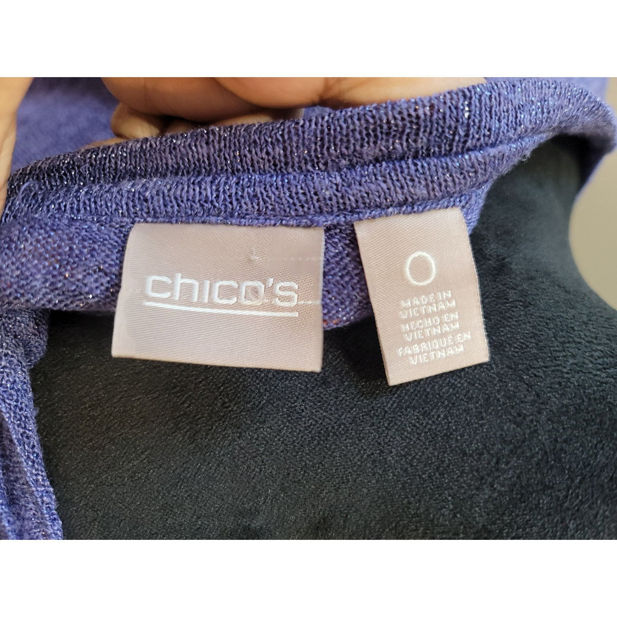 Chico's Sweater 0/S Purple Stretch Knit Scoop Long Sleeve Asymmetric Hem Pullover