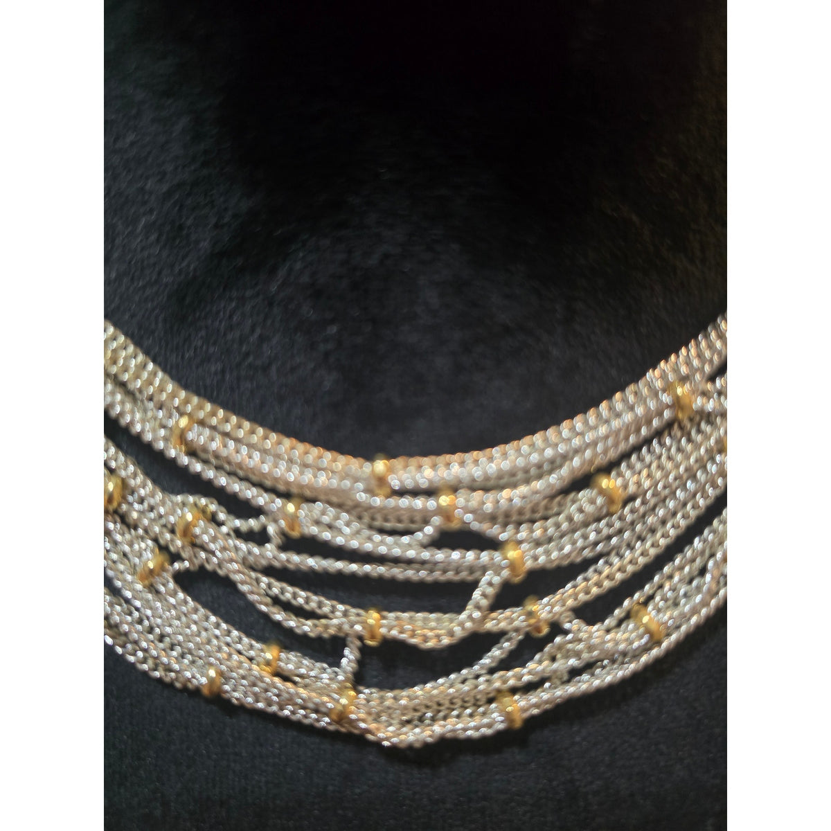 Women's Multi Strand Silver Chain Necklace With Gold Beads And Toggle Lock