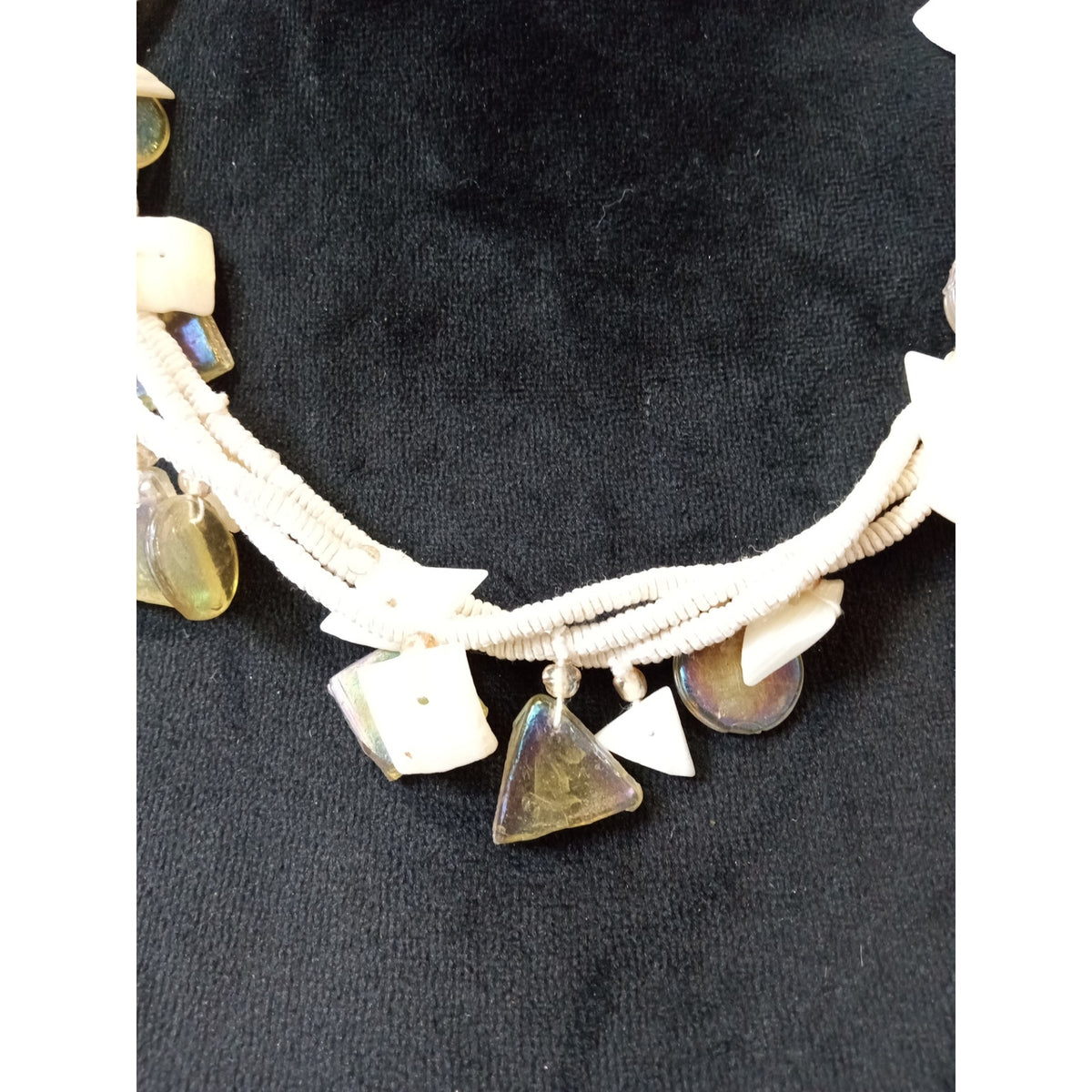 White Mother of Pearl Chip Necklace Multi-Strand Shell Statement Boho Jewelry