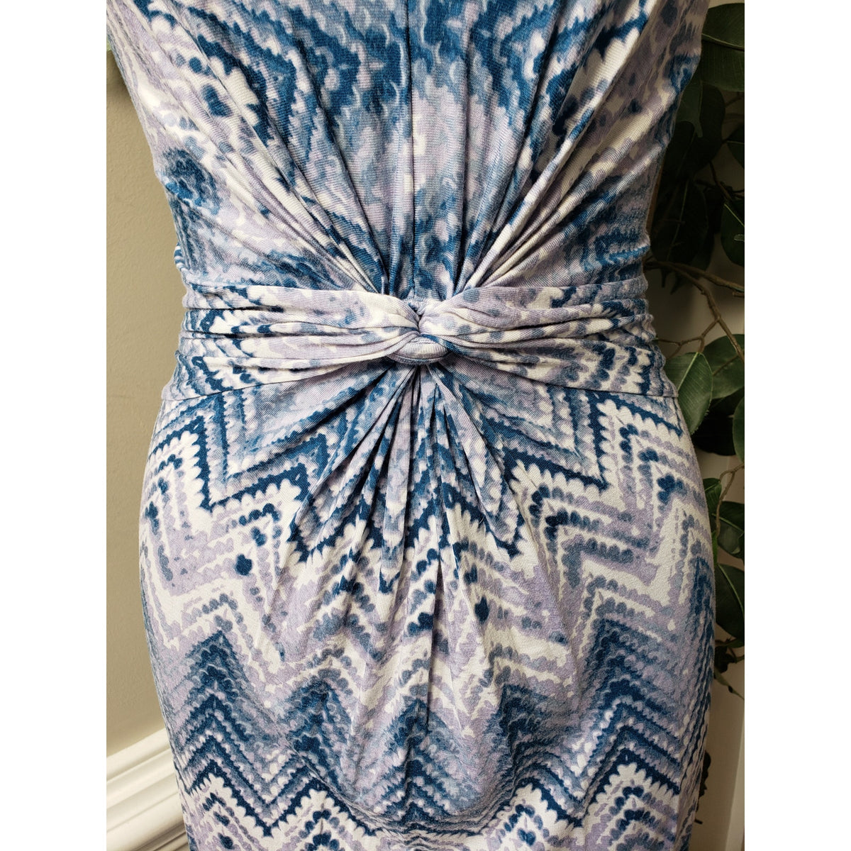 Design History Long Maxi Dress Women's L Multi Chevron Plunge V Neck Twist Front