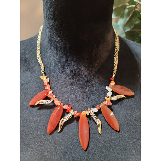 Women's Gold Chain Necklace And Earring Set With Red Stone And Lobster Clasp