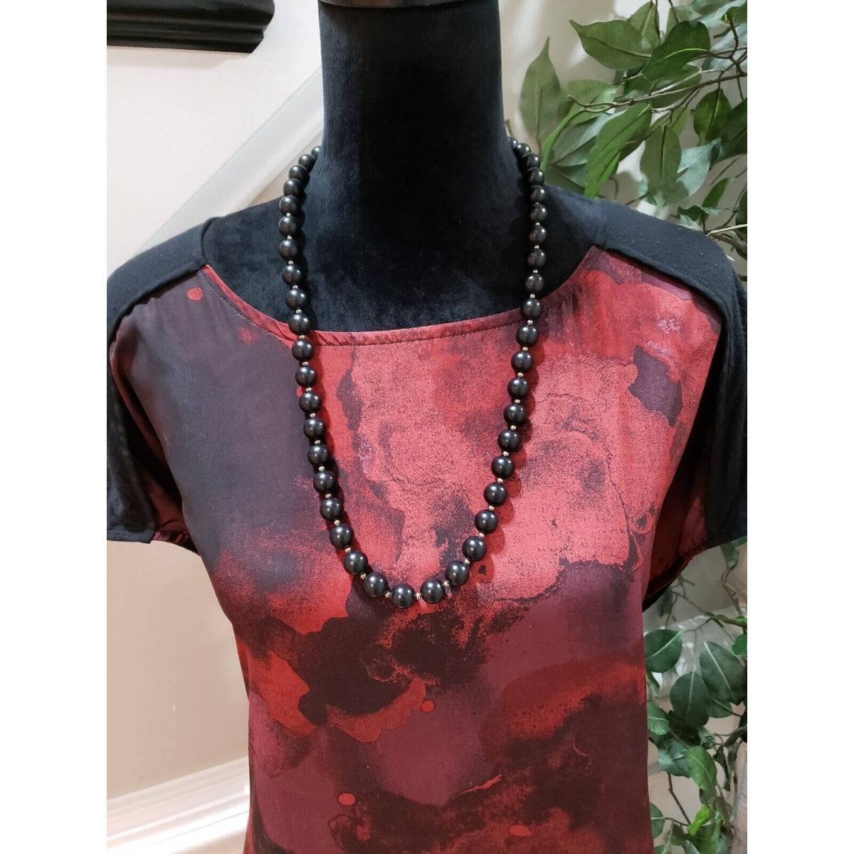 Mossimo Womens Black Burgundy Tie Dye Polyester Round Neck Shift Dress Size XL