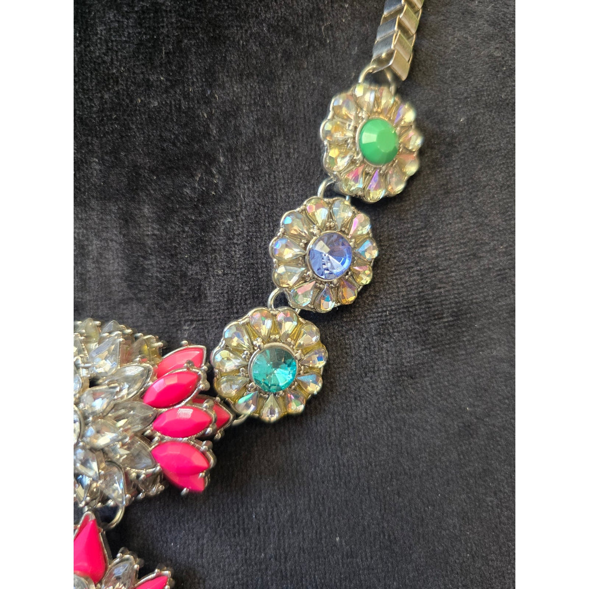 Women's Silver-tone Multi-color Rhinestone Medallion Pendant Statement Necklace