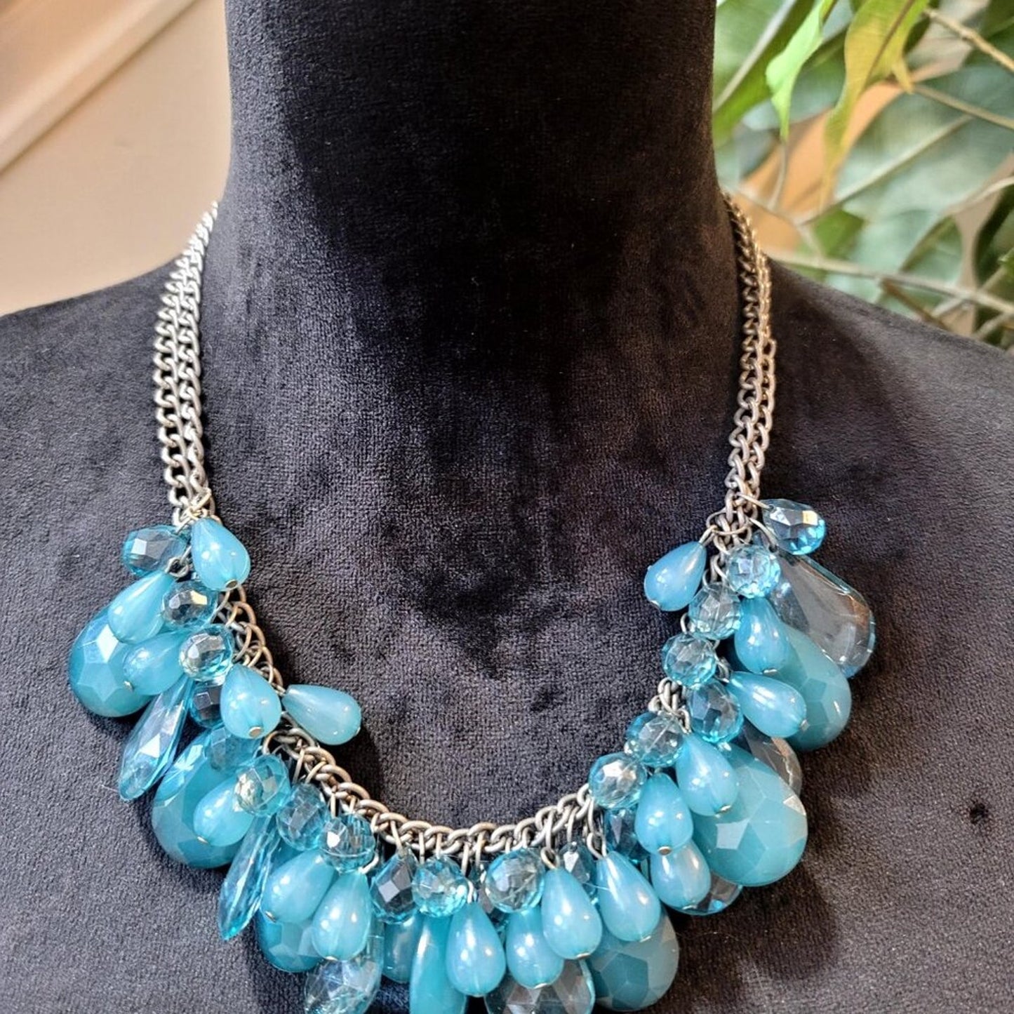 Womens Blue Teardrop Crystal Statement Necklace Jewelry with Lobster Clasp