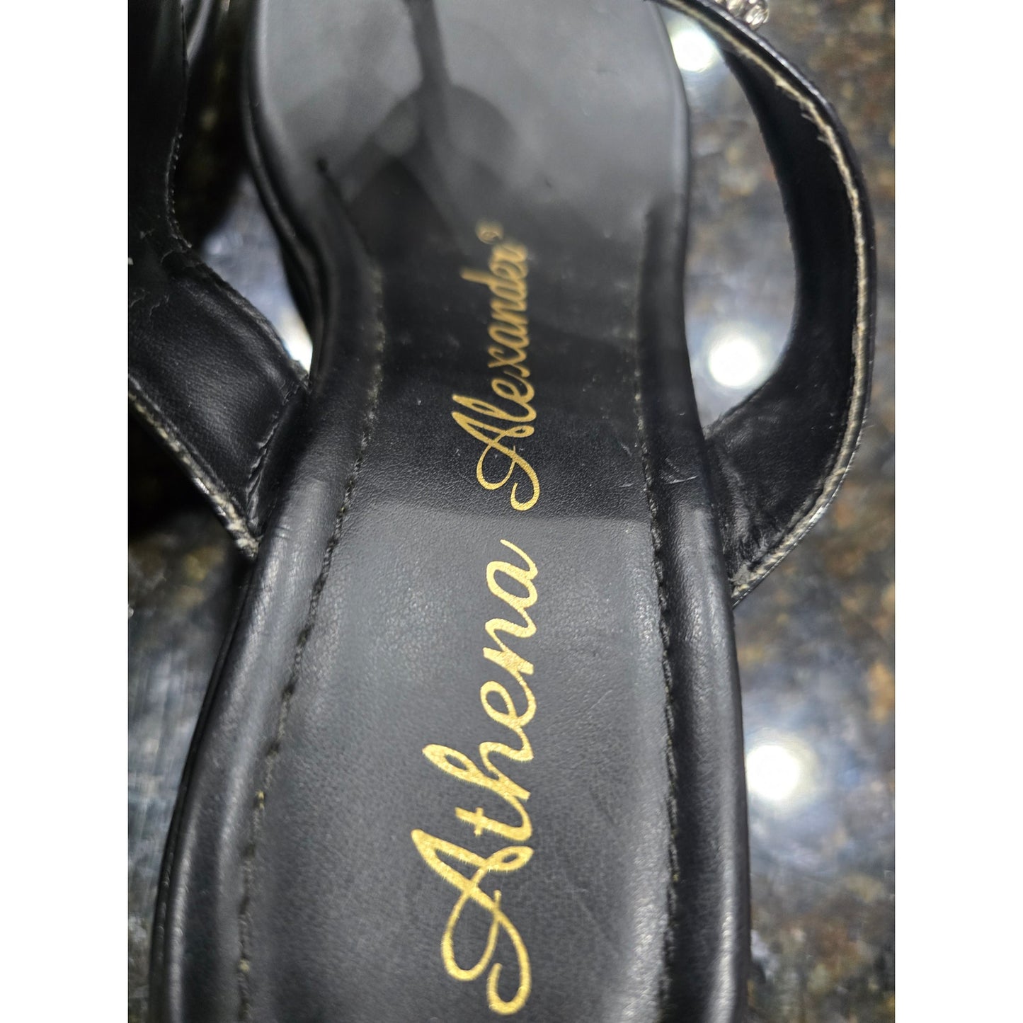 Athena Alexander Sandals Women's Size 7 Black Rhinestone Embellished Slip On