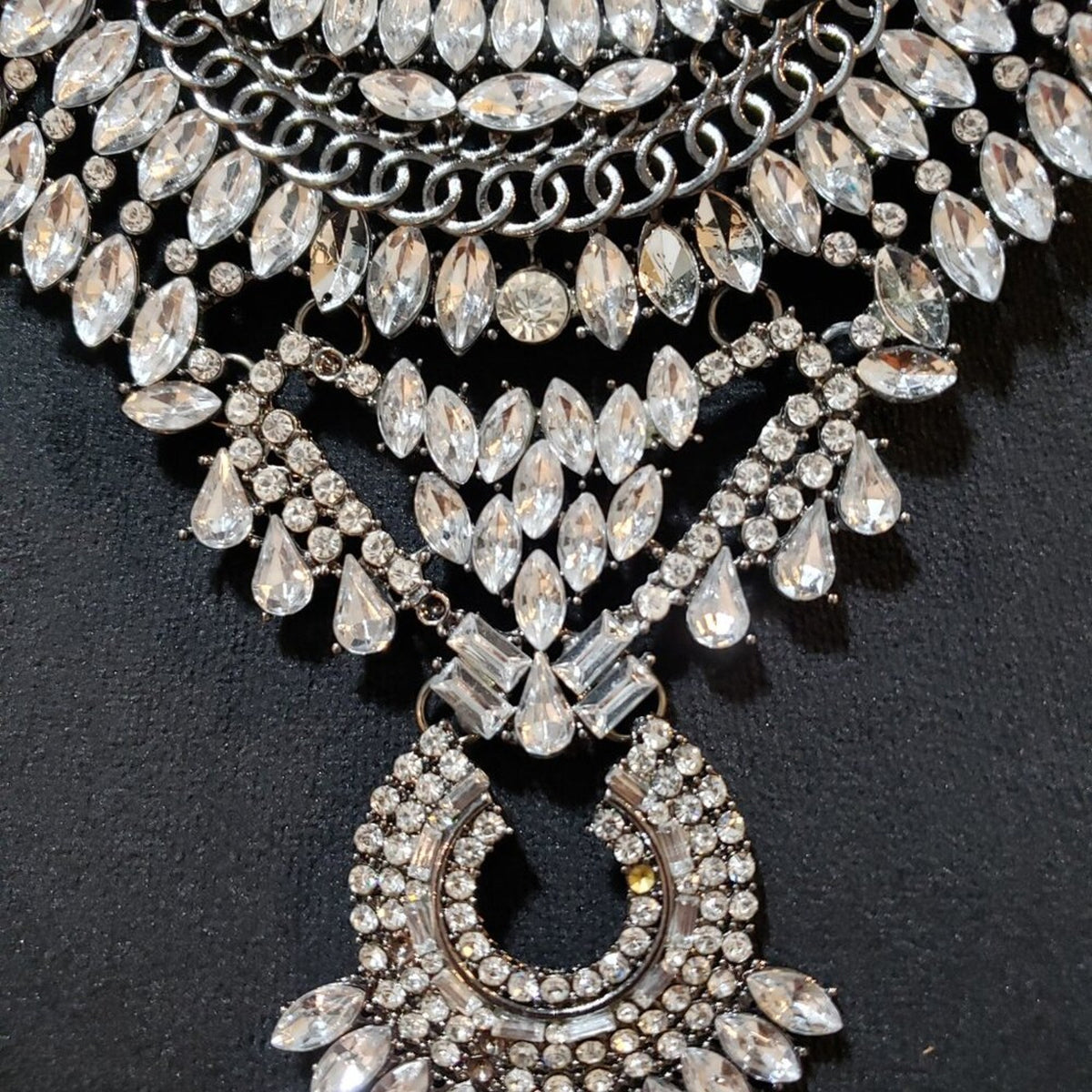 Womens Fashion Clear White Crystal Stone Link Chain Necklace with Lobster Clasp
