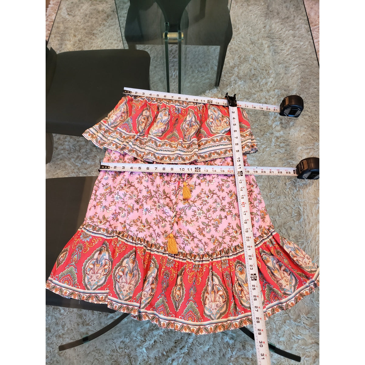 Aakaa Boho Strapless Dress Women’s Size M Pink Floral Paisley Rayon Festival