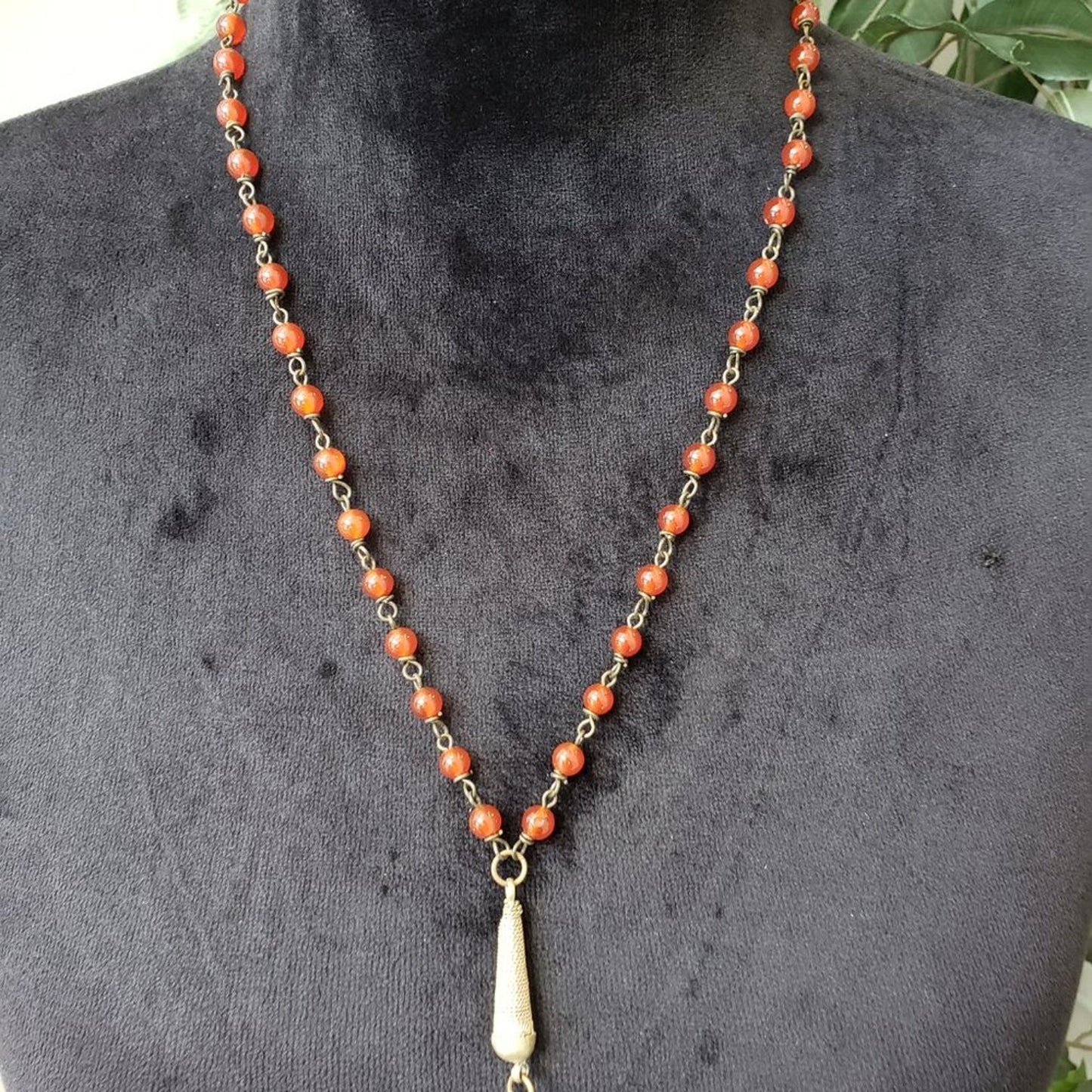 Women Orange Crystal Bead Ball Chain Pendant Necklace Jewelry with Lobster Clasp