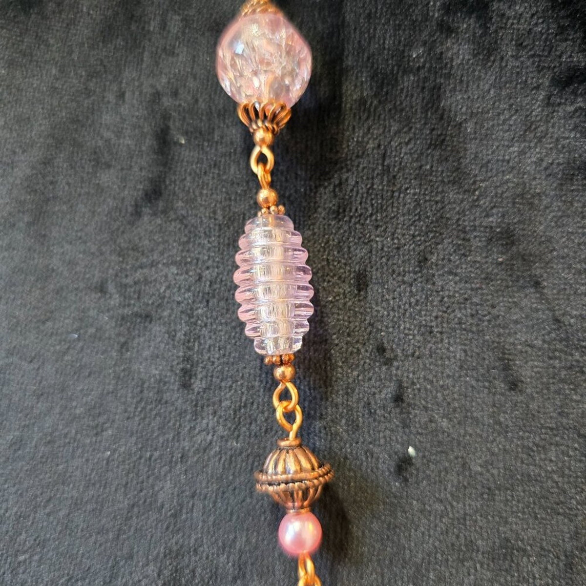Womens Bright Pink Venetian Crystal Brown Round Metal Beaded Necklace