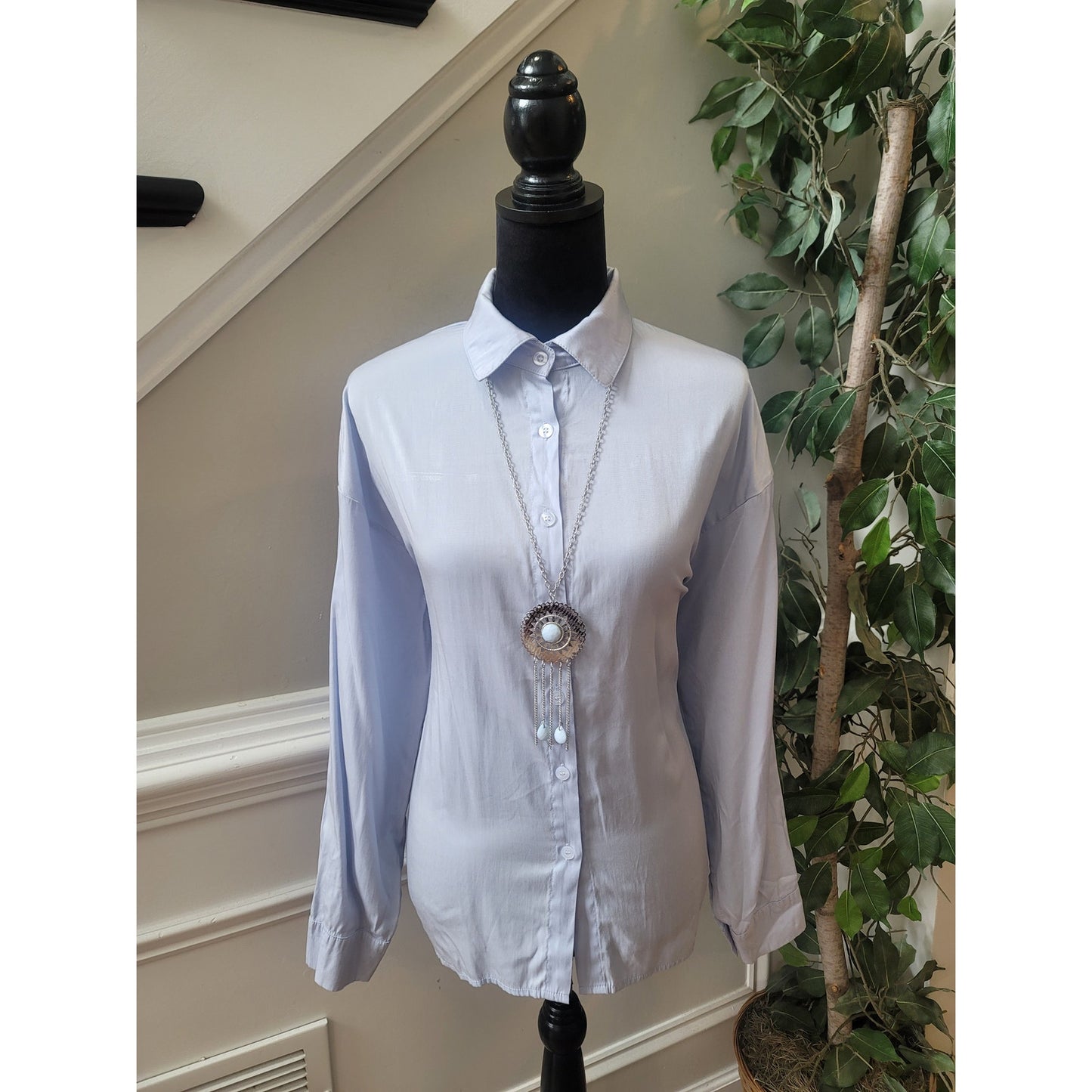 Dazy Blouse Women’s Medium Light Blue Button Down Shirt Long Sleeve Collared