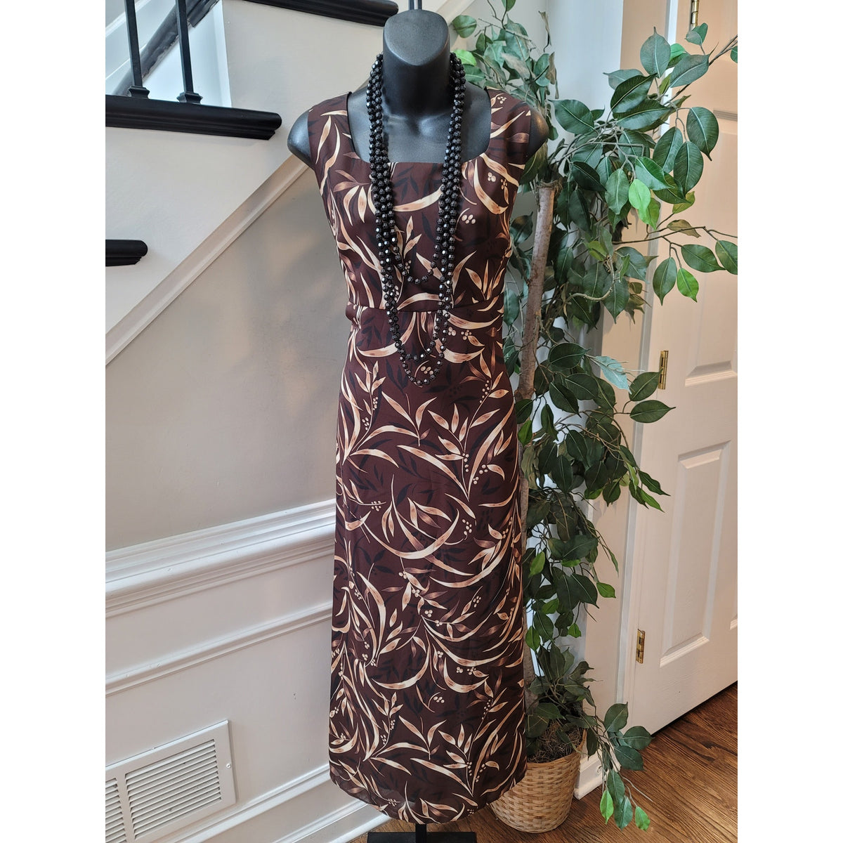 Maggie and Me Dress Women's 16 Brown Sleeveless Floral Maxi Polyester