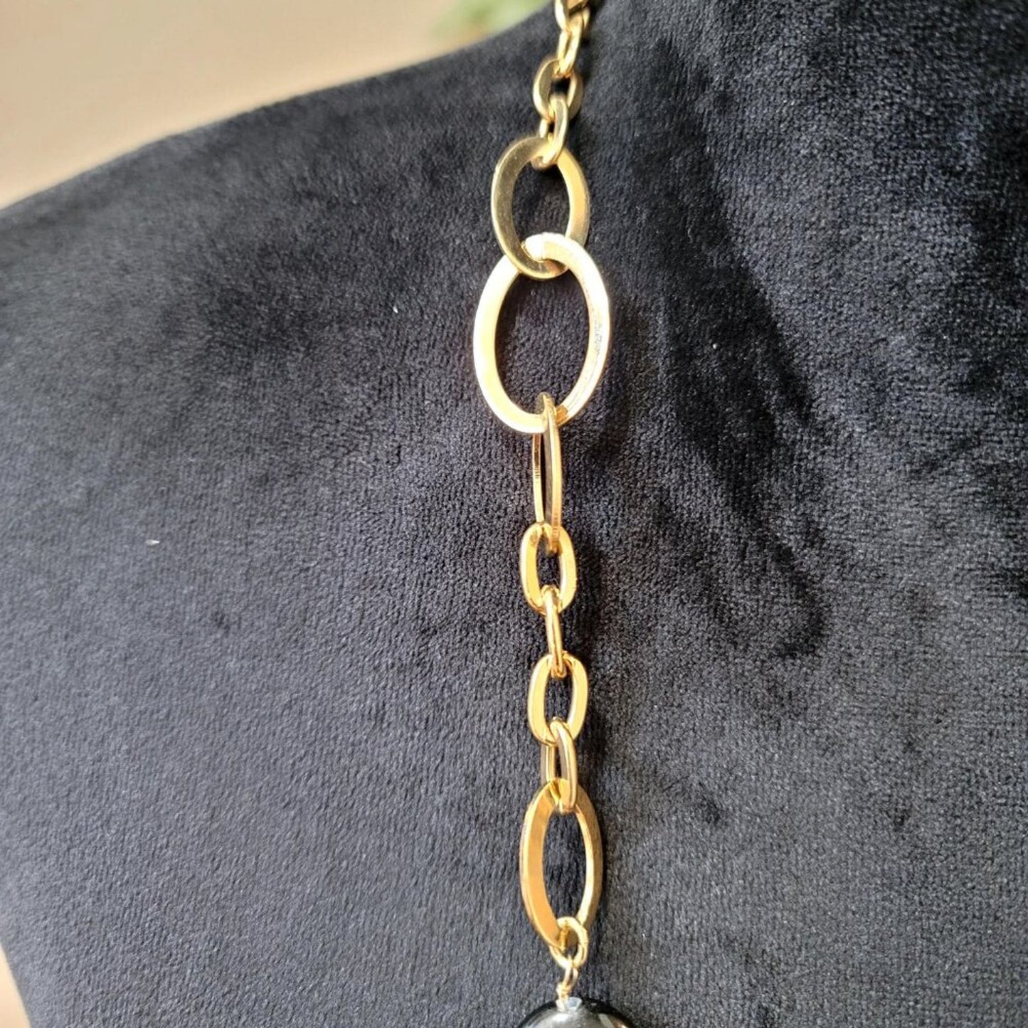 Womens Fashion Black Link Chain & Beaded Necklace Jewelry with Lobster Clasp