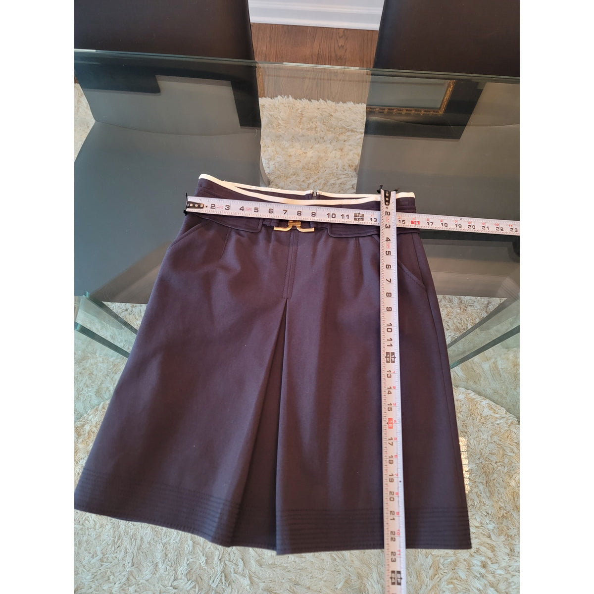 Ann Taylor Pencil Skirt Women's Size 8 Blue Slash Pockets Interlocking Buckle