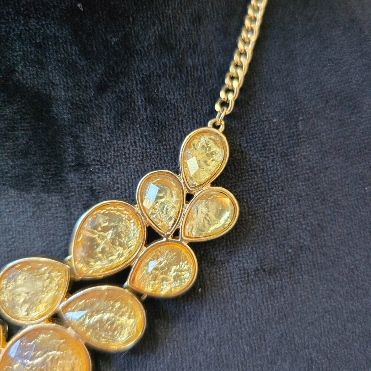 Women Gold Foil Cabochon Boho Bohemian Bib Statement Necklace with Lobster Clasp