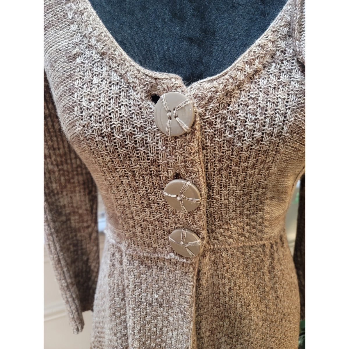 New Directions Cardigan Sweater Women's SZ XL Brown Button Front Deep V-Neck