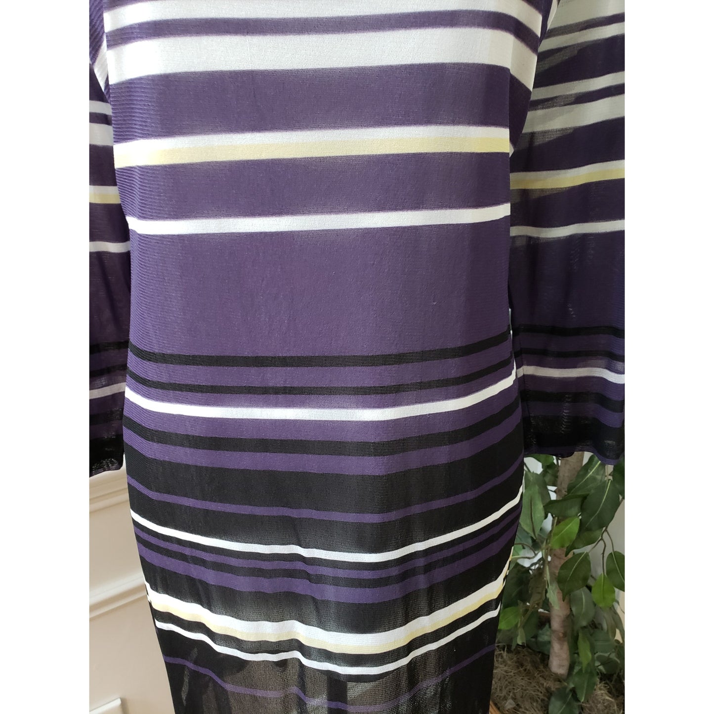 Alfani Top Blouse Women's Size XL White & Purple Striped Long Sleeve Round Neck