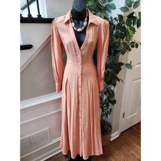 Fashion Nova Womens Beige Solid Tie Waist Lined Button Front Long Maxi Dress S