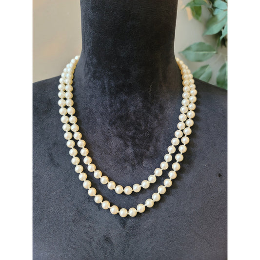Women's Double Strand Pearl Necklace With Vintage Style Fish Hook Clasp