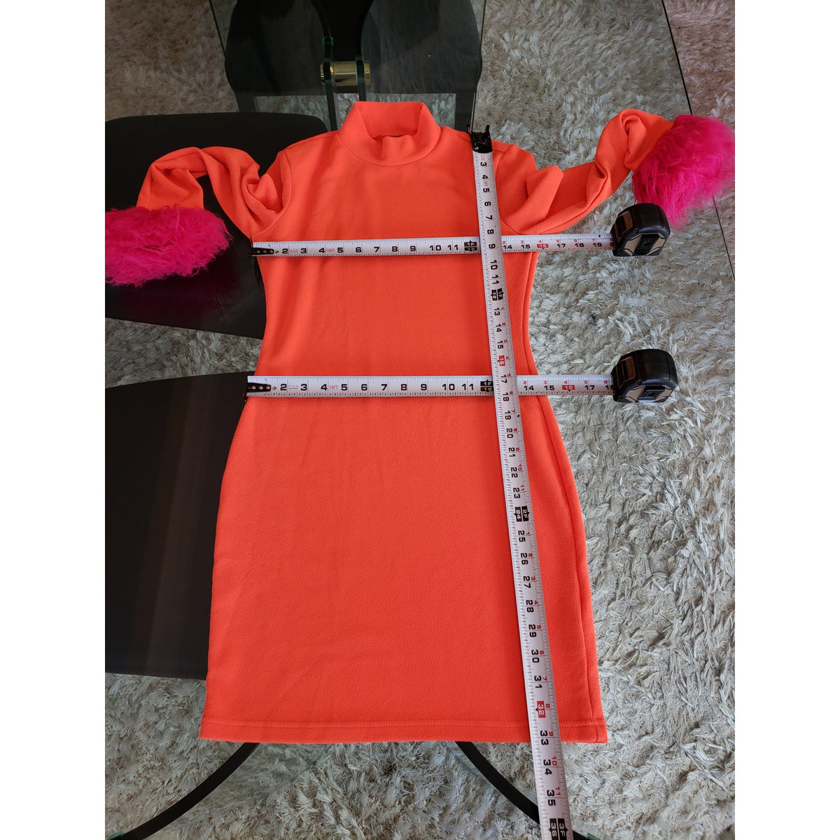 SHEIN Bodycon Dress Women's Medium Orange Long Fringe Sleeve Mock Neck Pullover