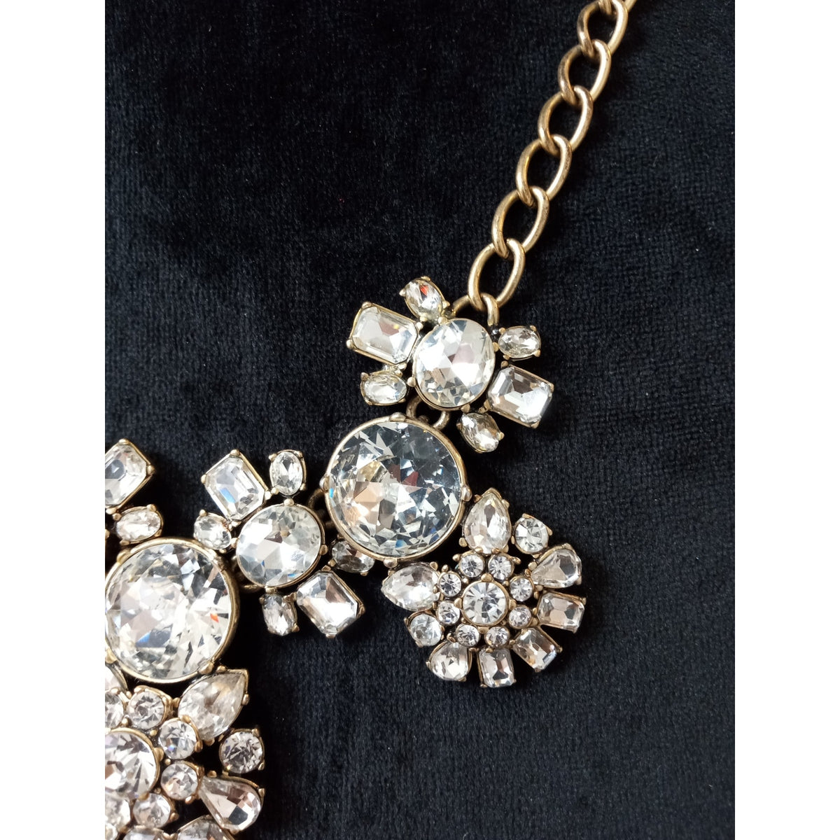 J. Crew Clear Rhinestone Floral Cluster Statement Bib Necklace Gold Tone Sparkly