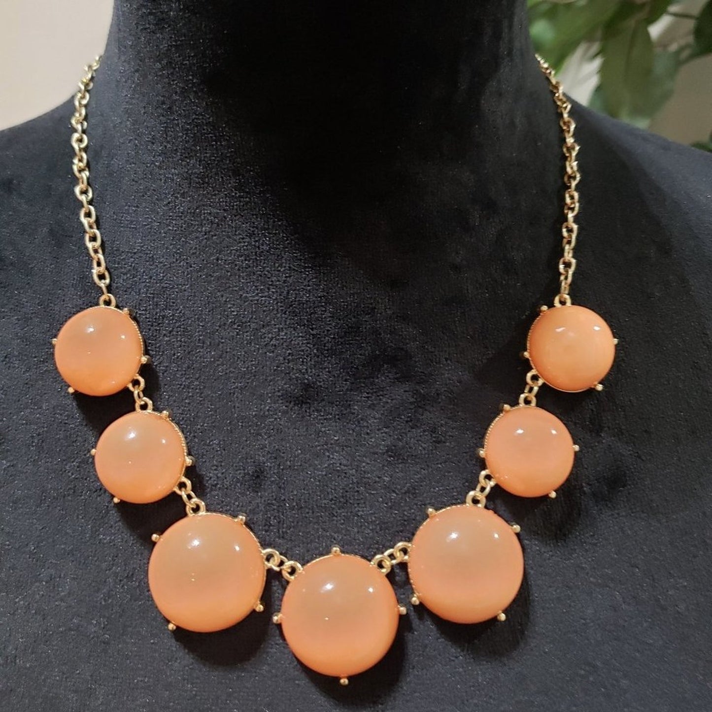 Womens Round Orange Chunky Beaded & Gold Tone Chain Necklace