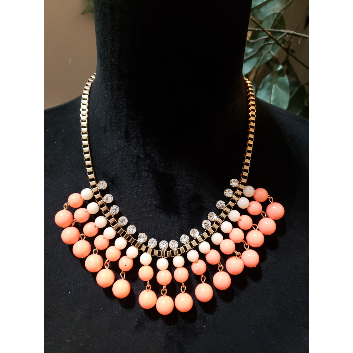 Pink Gold Tone Pearl Beaded Bib Boho Sunflower Statement Chunky Necklace